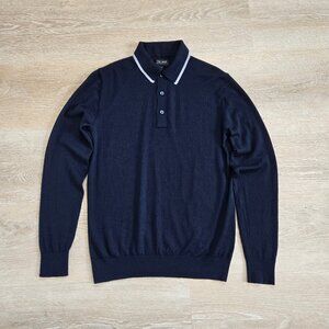 The Tie Bar Navy Tipped Long Sleeve Polo Small 100% Merino Wool Lightweight